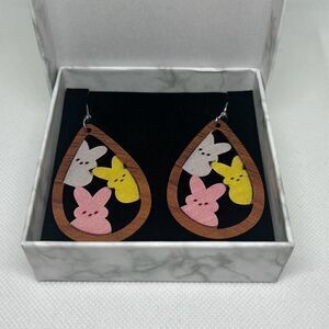 Cute Three Rabbit Waterdrop Shape Easter Earrings Easter Bunny Jewelry
